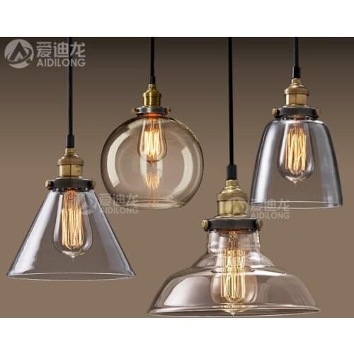 Loft North European and American Rural Industrial Wind Single Head Glass Chandelier For Bar Bedroom Living Room Study Night Lamp