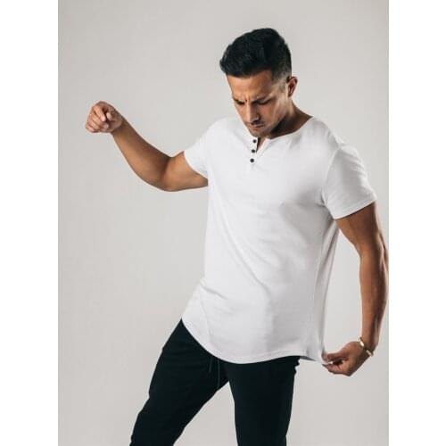 Plain clothing fitness polo shirt men fashion extend tshirt summer gym short sleeve t-shirt cotton bodybuilding Slim tops tees