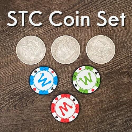 STC Coin Set Magic Tricks Gimmick Props Coin Change Penetrate Magia Close Up Illusions Multiplying Silver Coins to Chip Magica