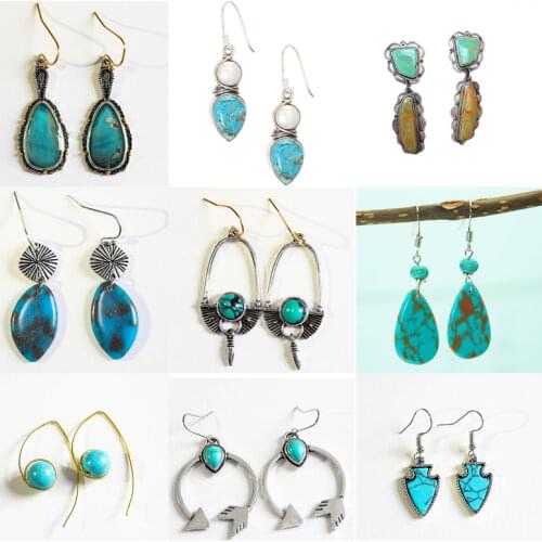 Vintage Ethnic Drop Earrings Boho Retro Blue Stone Dangle Earrings For Women Statement Earrings High Quality Fashion Jewelry