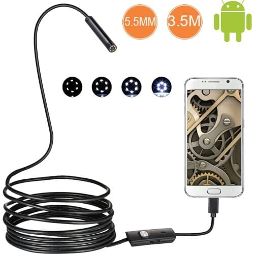5.5mm Lens Rigid Hard Cable USB Inspection Camera Snake Tube IP67 Waterproof Endoscope with 6 LED Borescope for PC
