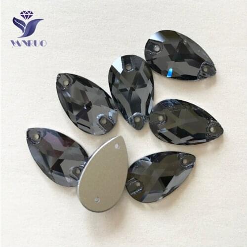 YANRUO 3230 All Sizes Black Diamond Sewing Rhinestone Crystal Teardrop Flat Back Sew On Strass Stones For Clothing