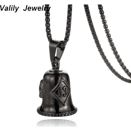 Valily Jewelry 1% ER Skull Biker Bell Pendant Stainless Steel Wing Lucky Gold 13 Pendant Necklace for Man