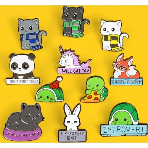 Scarf cat pin brooches for women animal rabbit badge fox with glasses enamel pin backpack bag lapel pin hat Jackets Jewelry gift