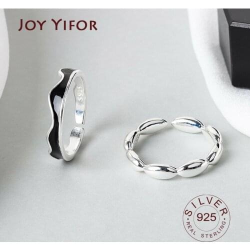 925 Sterling Silver Smooth Rings For Women black round Jewelry Beautiful Finger Open Rings For Party Birthday Gift
