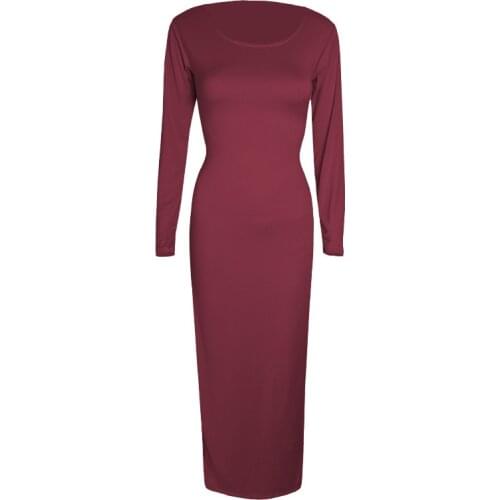 Woman Dress Sexy Black High Elasticity Round Neck Long Sleeves Comfortable