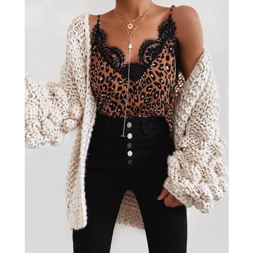 2021 Women Lace Leopard Print Vest V-Neck Patchwork Sleeveless Sexy Camisole Tank Tops Female Fashion Clothing Swimwear