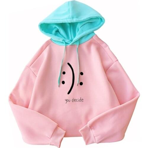 Hooded Sweatshirt Women Aesthetic Graphic Oversized Vintage Hoodies 2020 Winter Long Sleeve Drawstring Patchwork Fleece Top