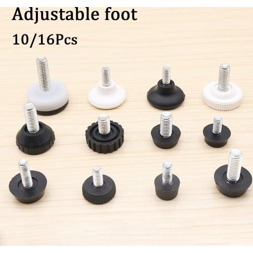 Metal Furniture Legs Adjustable Iron Feet Footing Electrical Instrument Foot Pad M6/M8 Thread Black White 10/16pcs