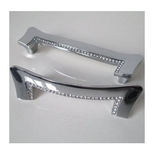 128MM Glass Crystal Dresser Pull Shiny silver kitchen Cabinet Handle chrome diamond drawer cupboard Furniture Handle pull knob