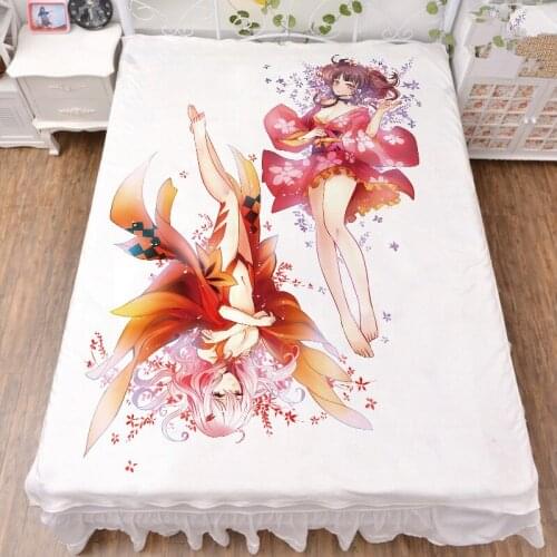 150x200cm Coscase Anime Koutetsujou no Kabaneri Hozumi & Ayame & Mumei Milk Fiber Bed Sheet & Flannel Blanket Summer Quilt