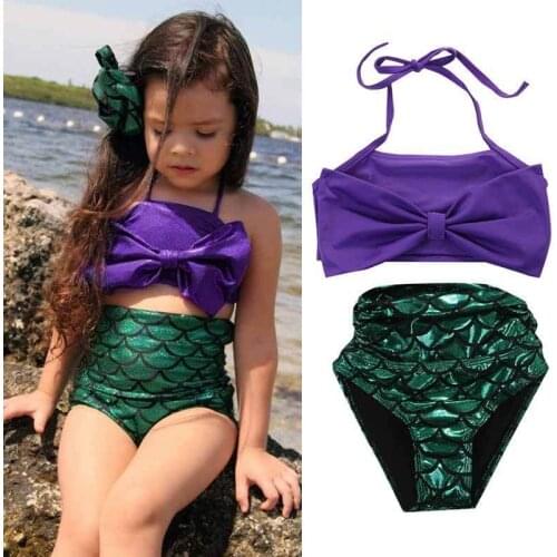 2020 Summer Baby Girls Swimwear Bikini Set Halter Sweet Bowknot Kid Mermaid Swimwear Beach Bathing Suit Princess Swimsuit 2-14 Y