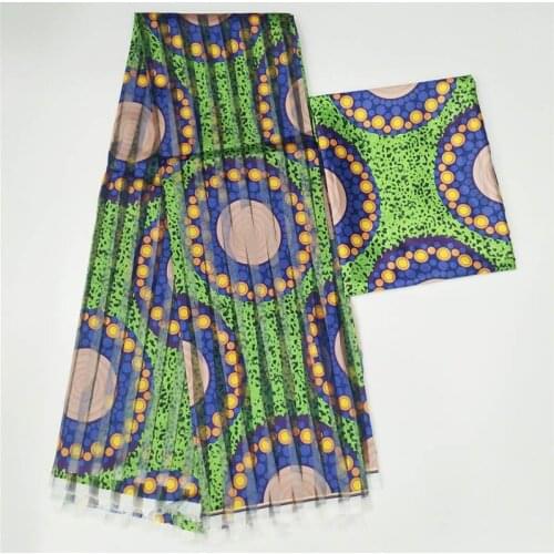 2020 Fashion high quality satin silk fabric with organza printed for dress sewing materials 4+2 yards/set.78219