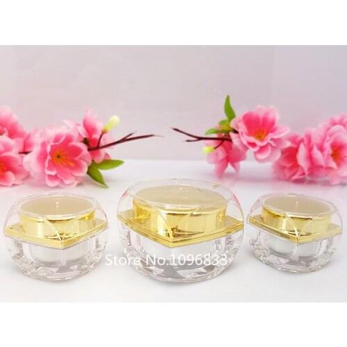 30Pcs 5g 10g Acrylic Clear Cosmetic Cream Jar Rectangle Square Small Acrylic Plastic Bottle Jar Makeup Container Jar Gold Cap