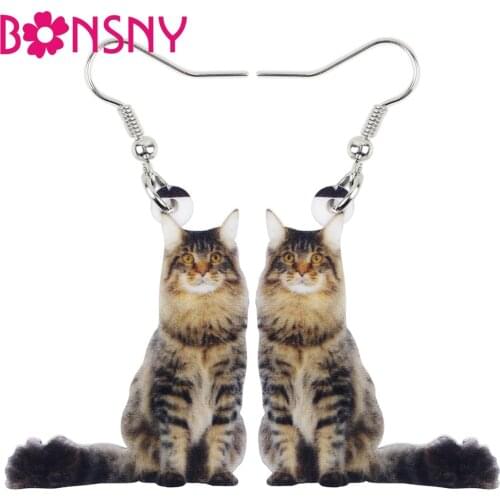Bonsny Acrylic Cute Cat Kitten Big Long Dangle Drop Earrings Cheap Novelty Animal Jewelry For Girls Women Ladies Teens Wholesale