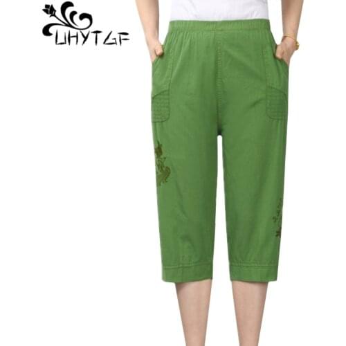 UHYTGF Elegant mom summer pants fashion straight cotton thin casual trousers for women High waist pocket sweatpants female 1101