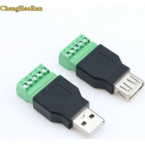 ChengHaoRan 2Pcs USB 2.0 A Male / Female to 5 Pin Screw Connector USB Jack with Shield USB2.0 Type to Screw Terminal Plug