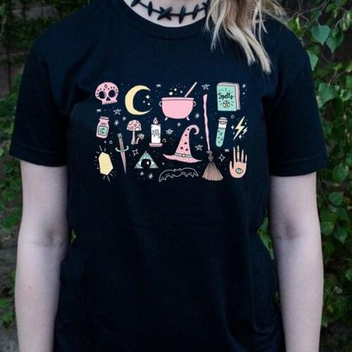 Witch Black T-Shirt Womens Cute Halloween Clothing Tshirt Hipsters Witch Shirt Mystical Tee Gothic grunge tumblr gift Tops