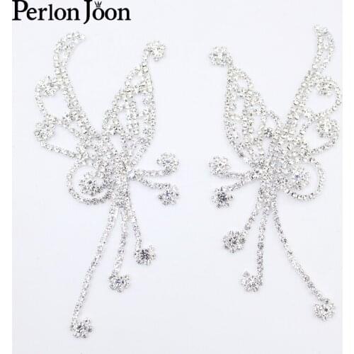 DIY Pair butterfly of flowers fringe rhinestone applique crystal sewing for Bridal Ears shoulder decoration accessories YHX086
