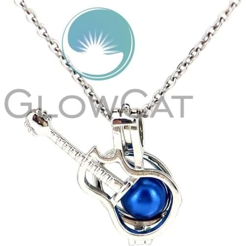 KK932 Musical Guitar Beads Cage Locket Pendant Perfume Diffuser Pearl Cage Necklace Kids Girl Friend Gift