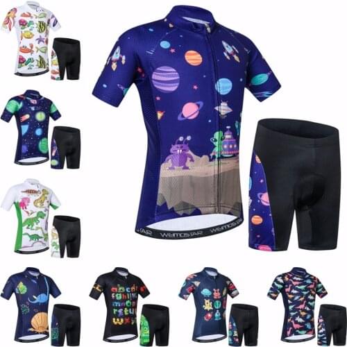 Weimostar Cycling Jersey sets Kids Bike Team MTB Cartoon Riding Bicycle Jersey Shorts Suit Chlidren Bicycle Clothing Top bottom