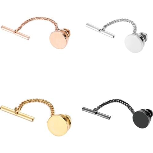 Round Gold Tie Tack Pin with Chain for Mens Shirt Jewelry Wedding Gifts Tie Tacks Blank Pins Matte Locking Tie Tacs Men Tie Pin