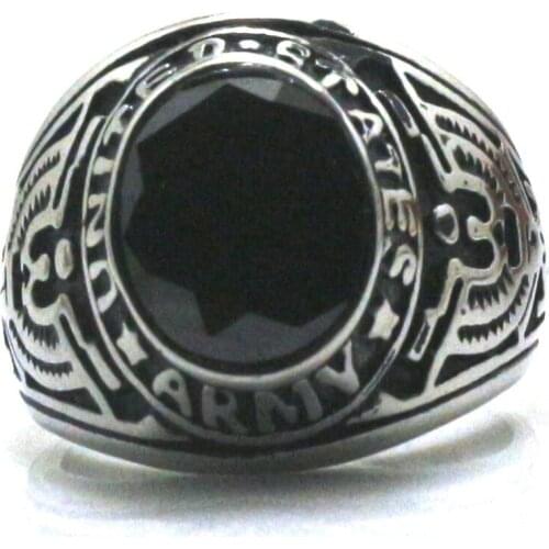 Newest Men Boy 316L Stainless Steel Cool United States Army Black Stone Classic Ring