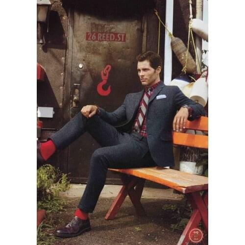 2018 Custom Made Winter Dark Grey Tweed Men Suit Prom Tuxedo Slim Fit 2 Piece Jacket+Pant Tailor Groom Blazer Wedding Suit Terno