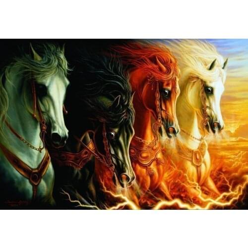 Four horses flame steed Needlework Cross stitch 14CT Unprinted Embroidery kits Arts Cross-Stitching,DIY Handmade Home Decor