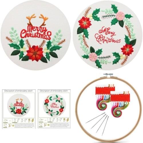 Christmas Embroidery Kits for Beginners Wreath Art Embroidery Set Christmas Embroidery Patterns Craft Kits English Description