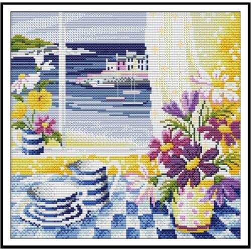 The Landscape Out of The Window Joy Sunday Stamped Cross Stitch Kit DIY Handmade Needlework Sets 14ct 11ct Canvas Embroidery Kit