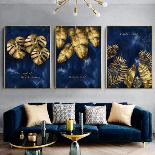 Nordic Tropical Plant Posters Gold Leaves Abstract Canvas Painting Prints Wall Art Picture for Living Room Home Cuadros Decor