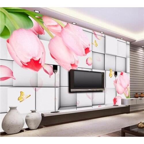 Beibehang Custom Mural 3D Wallpaper Modern HD Background Wall Living Room Romantic Tulip TV Background Wall papel de parede