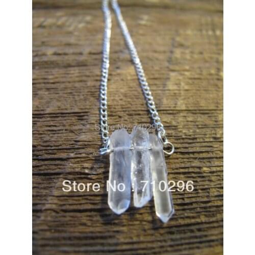 Natural Clear Quartz Point Fashion jewelry necklace with silver plated brass chain necklase 5pcs/lot