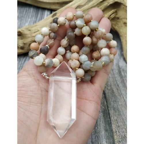 YA4028 Natural Quartz Point Sunstone Beads Handmade Necklace