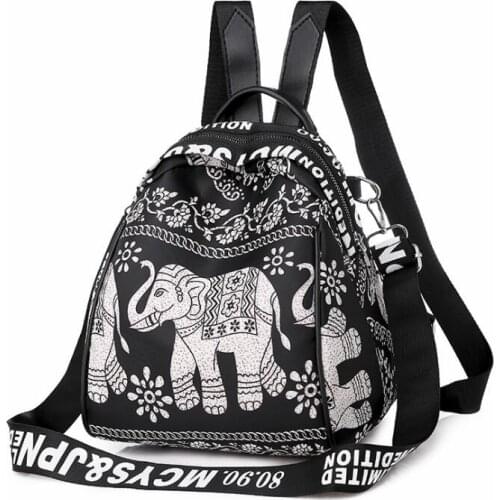 2020 new national elephant printed Oxford student bag fashionable simple leisure multi-functional Backpack