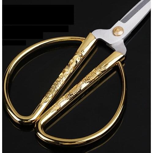 Scissors Stainless Steel Carved Gold Tone Dragon For Needlework Party Sewing Dressmaker GQ