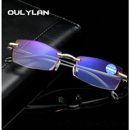Oulylan Anti Blue Light Reading Glasses Women Men Clear Eyeglasses Rimless Eyewear Computer Eye Glasses Presbyopia +1.0 1.5 3.0