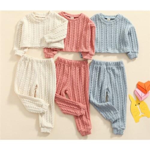 1-4Y Autumn Winter Kids Girls Clothes Sets 2pcs Boys Girls Long Sleeve Knitted Swater Tops+Long Pants Casual Warm Outfits