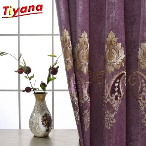 Luxury Curtains Tulle For Living Room European Chenille Embroidery Velvet Curtains Tulle Purple Bedroom Decorate Panel WP019*30
