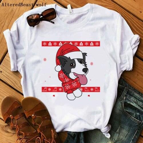 Border Collie christmas T-Shirt 2019 women print plus size harajuku shirt Women tshirt Tops female funny kawaii clothes vogue