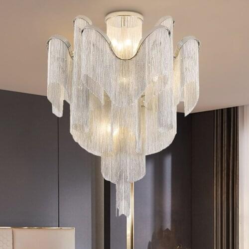 GPD modern ceiling chandelier crystal lamp large tassel design chandelier lighting for living room villa staircase chandeliers