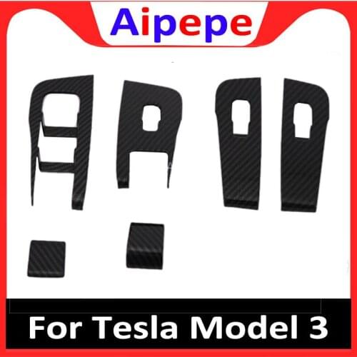 Carbon Fiber Style Car Window Control Switch Panel Cover Styling Trim Decoration Sticker Accessories for Tesla Model 3
