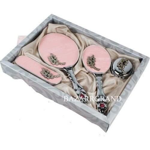 YOUR COMB SET WITH QUALITY COLOR TO ADD CHICITY TO YOUR STYLE Luxury Bridal Mirror Brush Toiletry Set (Pink FREE SHİPPİNG