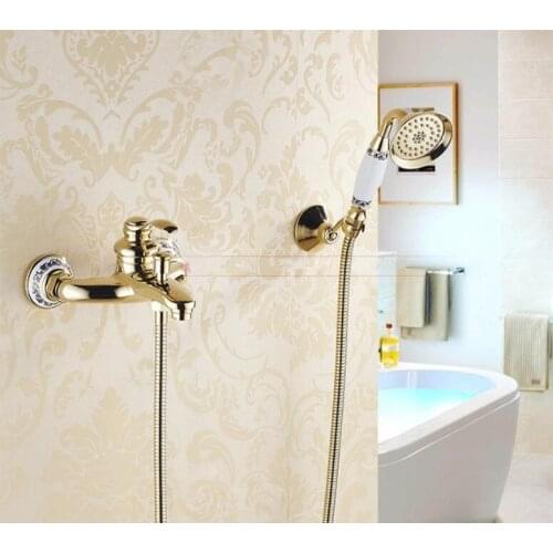 Vidric Bathtub Faucets Wall mounted Gold Shower Faucets For the Bath Solid Brass Bathroom Shower Without Slid Bar Mixer Tap set
