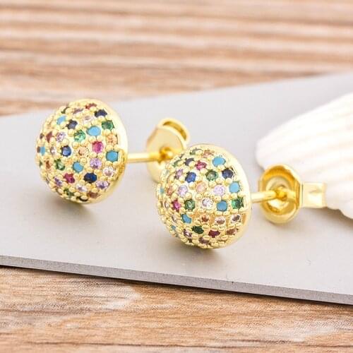 Top Quality Colorful Copper Zirconia Stud Earrings For Women Rainbow Jewelry Ladies New Trends Fashion Earrings Gift