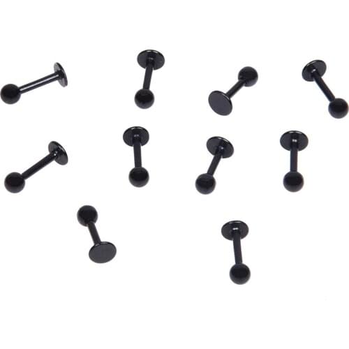 10x Black titanium anodized Labret /Monroe Lip Chin Body piercing jewelry 16gauge (1.2mm) x 1/4"(6mm) 3mm ball