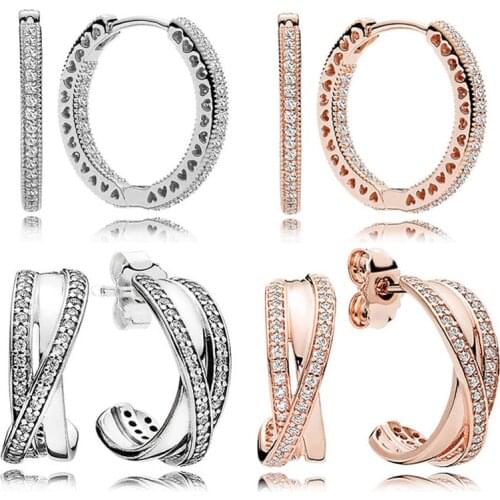 Original Rose Entwined Heart Circles Droplets Earring With Crystals 925 Sterling Silver Earrings For Women Gift Europe Jewelry