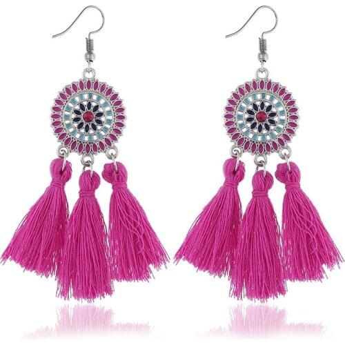 Bohemian Hollow Out Rhinestone Circle Long Tassel Earrings For Women Handmade Statement Fringed Brincos Wedding Bridal Jewelry