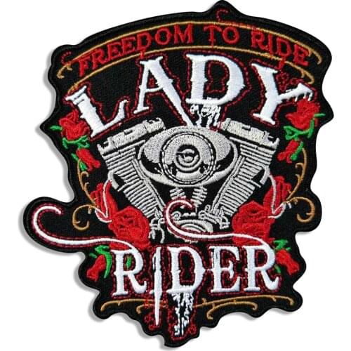 Lady Rider Embroidered Patches Iron on Patches for Clothes Red Rose Big Back Motorcycle MC Badge Punk Appliques for Jacket Vest